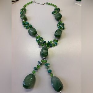 Unbranded Green Aventurine Natural Stone Y-Drop Boho Necklace OS